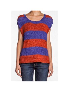 Townsen Stripes Sweater Top Cobalt Blue Red Knit Short Sleeve NWT
